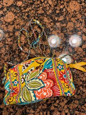 Vera Bradley Yellow Multicolor Quilted Floral Mini Crossbody